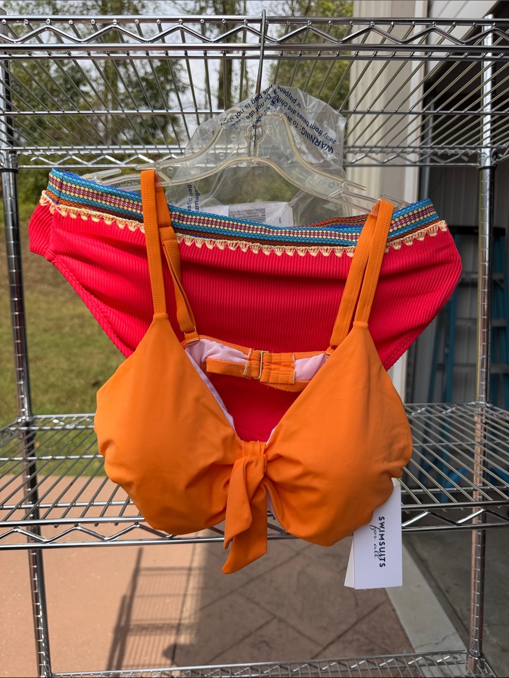 Swimsuits For All Orange Tie-Front Top with Hot Pink Ribbed Bottom